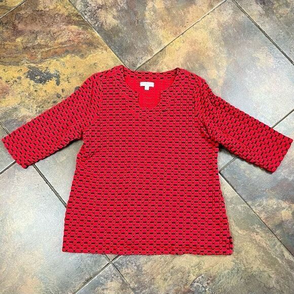 Kim Rogers 3/4 Sleeve Red Black Geometric Polka Dot Blouse 2X - Picture 4 of 9